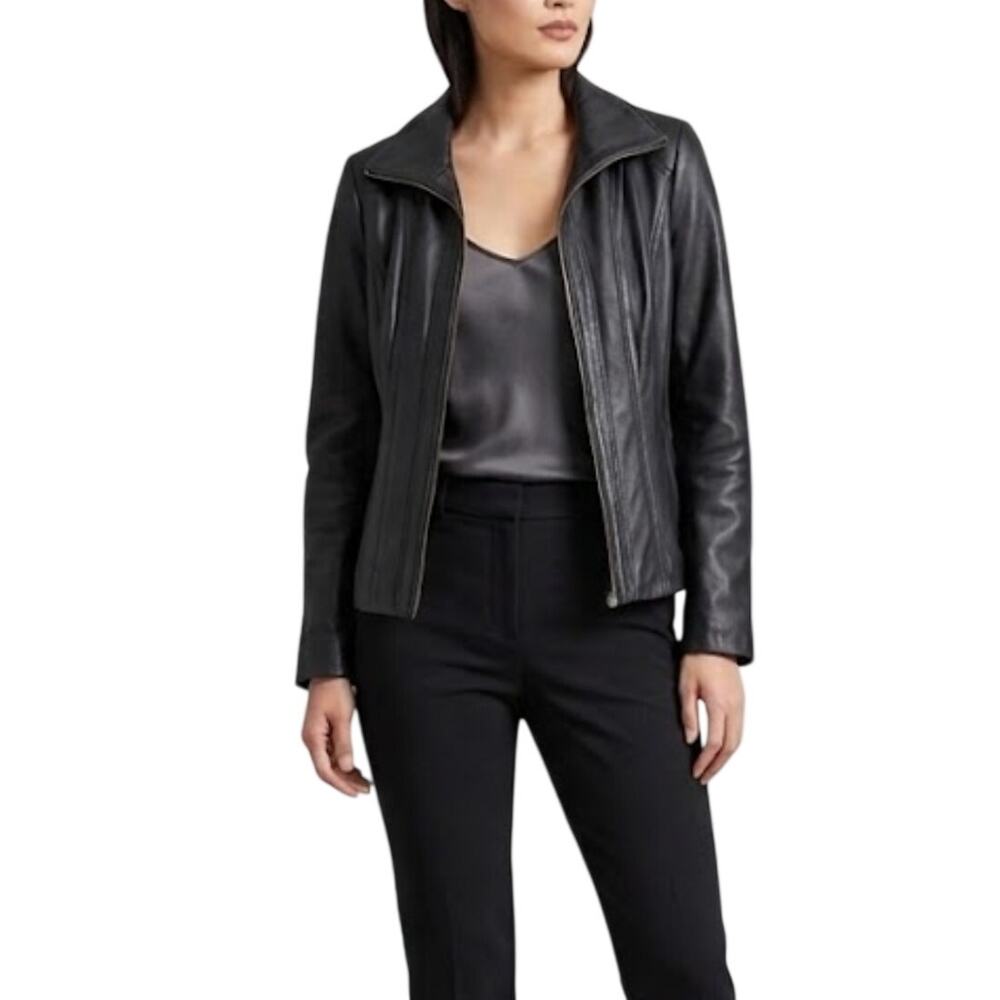 Kenneth Cole Reaction Womens Full Zip Leather Jacket Biker Moto Outdoor Size L